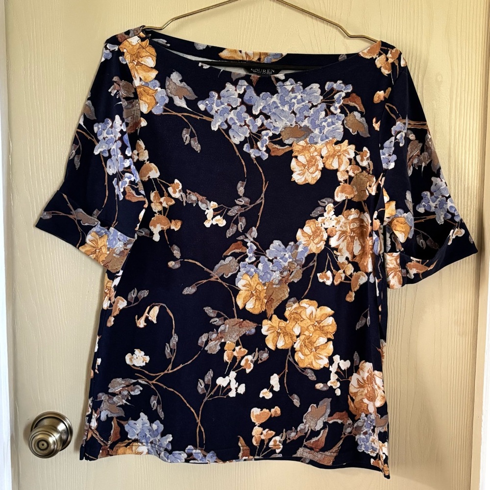 Ralph Lauren Navy Floral 3/4 length top
